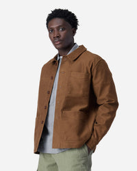 model wearing 3sixteen brown moleskin work jacket3sixteen brown moleskin work jacket styled outfit