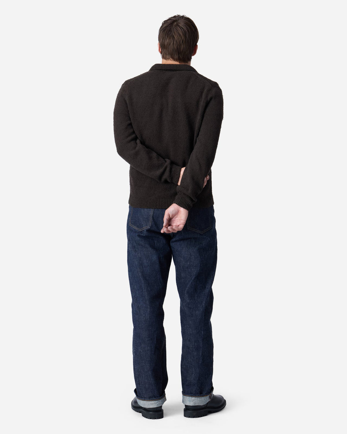 3sixteen Long Sleeve Knit Polo - Bark Boucle | 3sixteen Polo Shirts | JEANSTORE