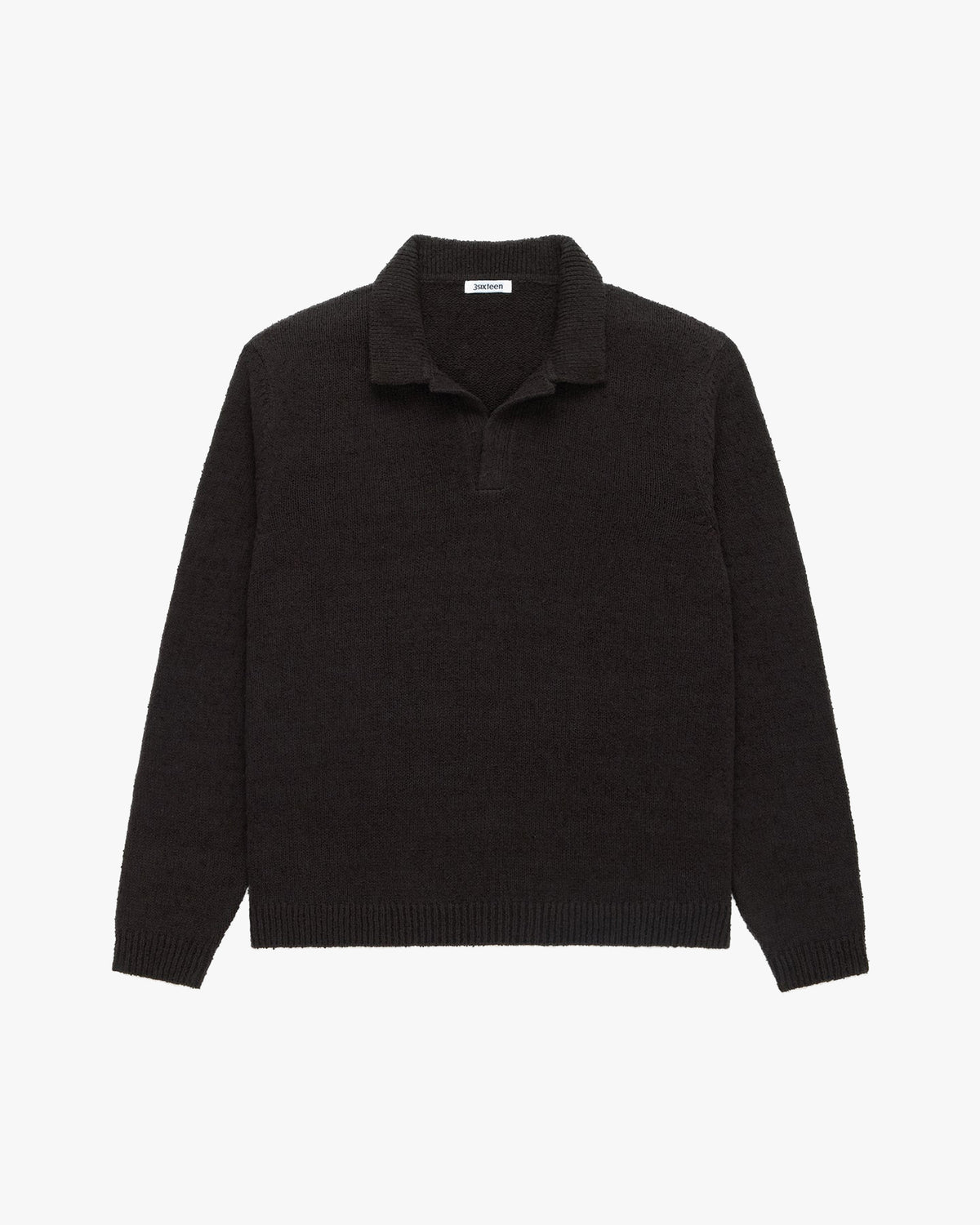 3sixteen Long Sleeve Knit Polo - Bark Boucle | 3sixteen Polo Shirts | JEANSTORE