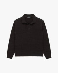 3sixteen Long Sleeve Knit Polo - Bark Boucle | 3sixteen Polo Shirts | JEANSTORE