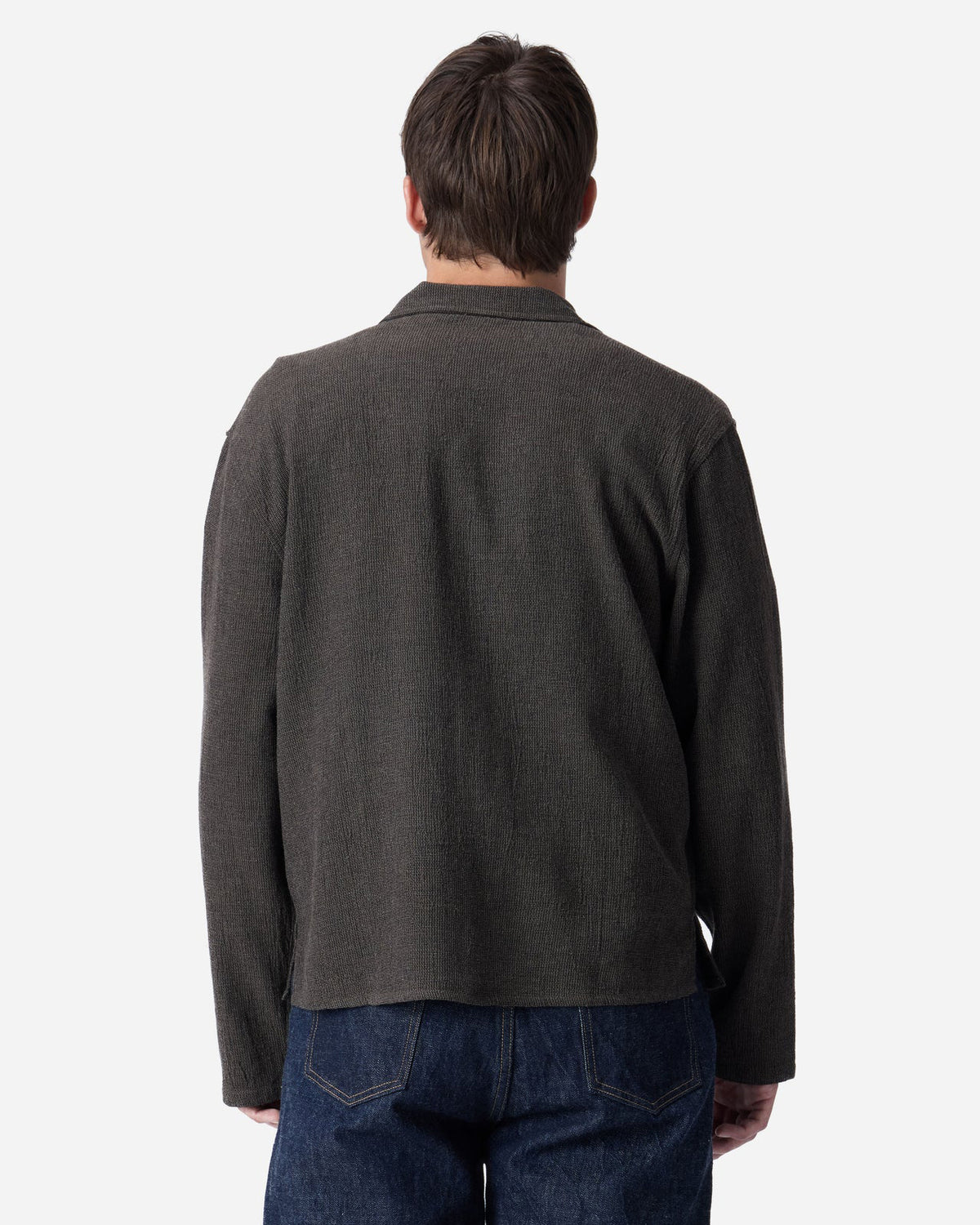3sixteen loop collar shirt back view chocolate marled