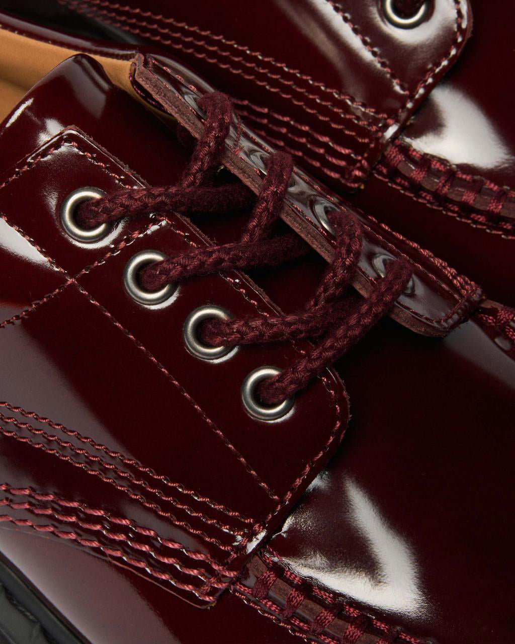 Dr Martens Archive Lowell 4-Eye Moc Toe Shoe - Cherry Red Laquered Leather