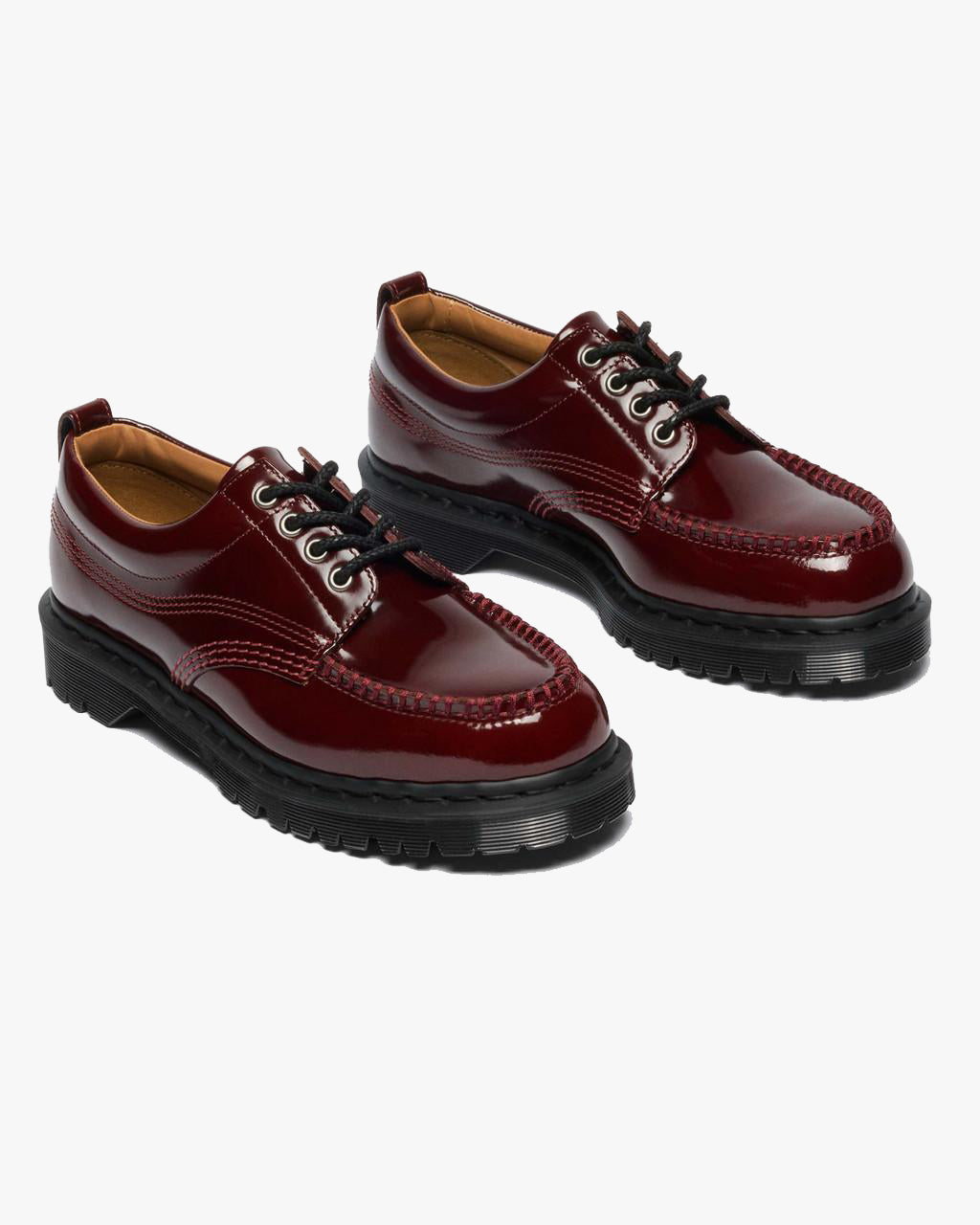 Dr Martens Archive Lowell 4-Eye Moc Toe Shoe - Cherry Red Laquered Leather