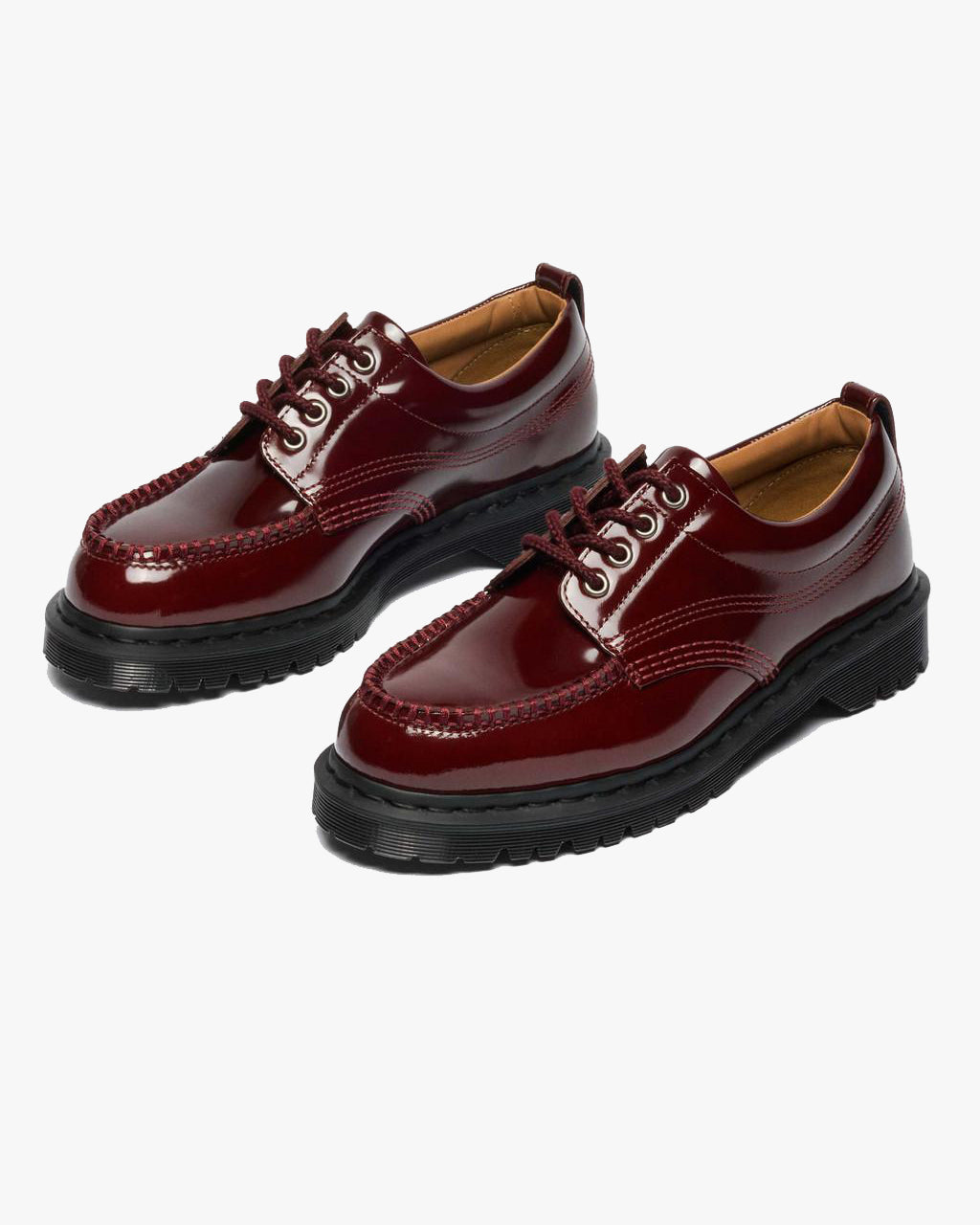 Dr Martens Archive Lowell 4-Eye Moc Toe Shoe - Cherry Red Laquered Leather