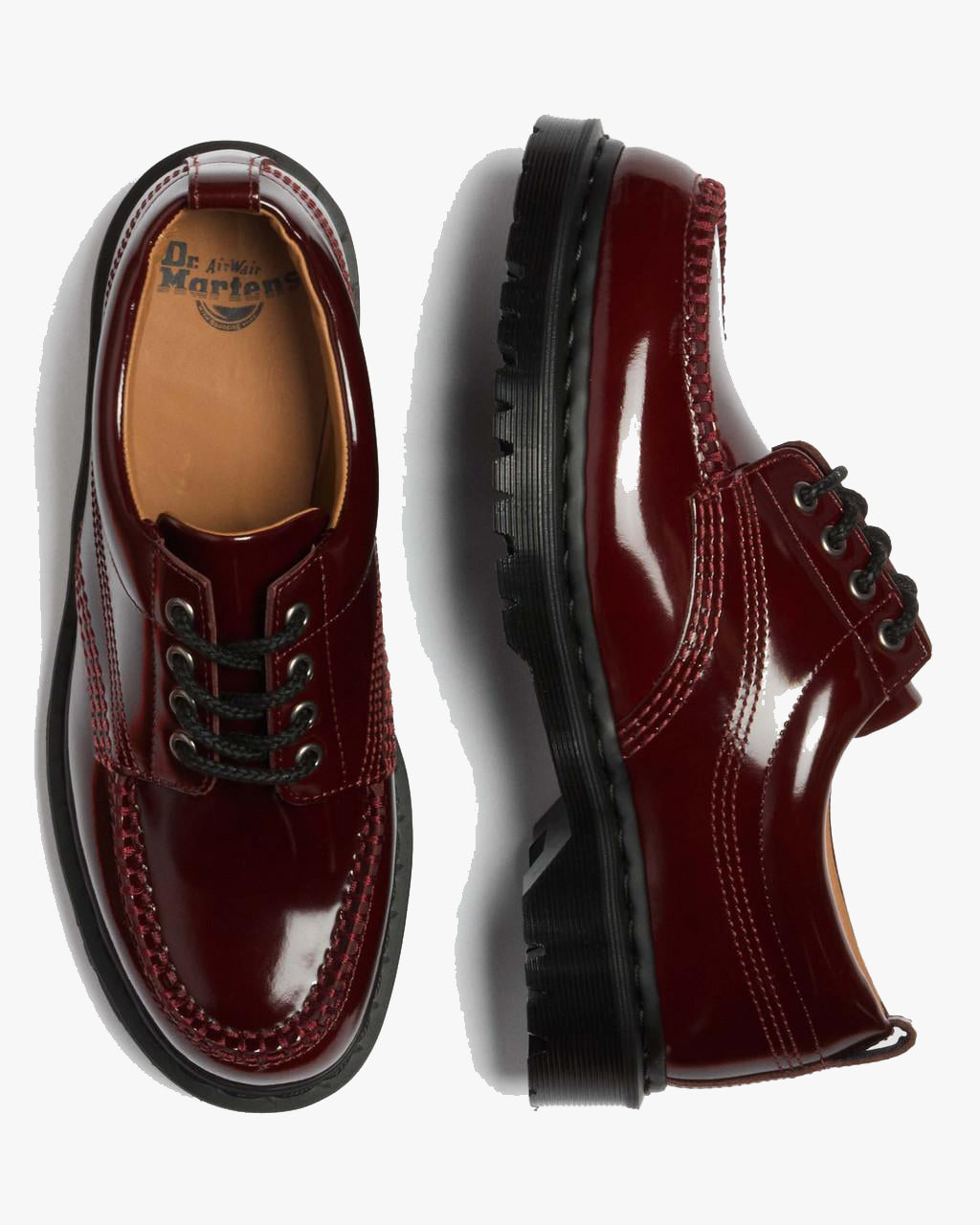 Dr Martens Archive Lowell 4-Eye Moc Toe Shoe - Cherry Red Laquered Leather