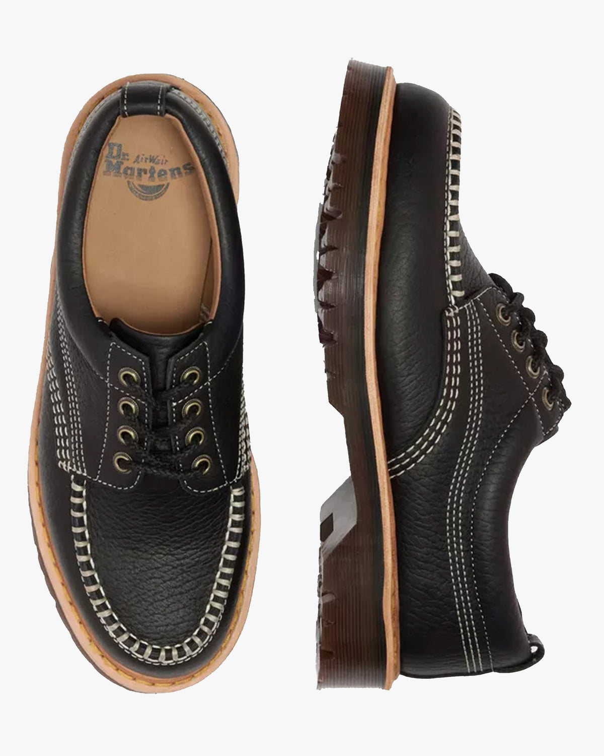 Dr Martens Archive Lowell 4-Eye Moc Toe Shoe - Black Wild Grain | Dr Martens Shoes | JEANSTORE