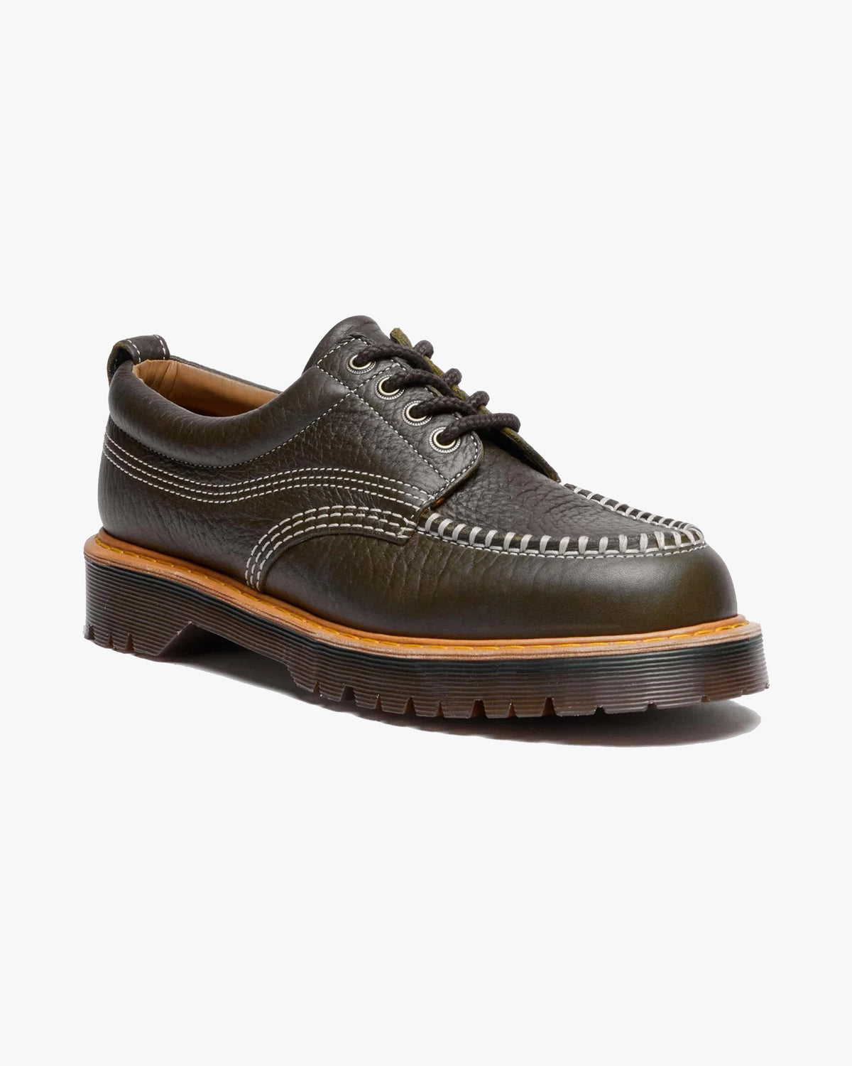 Dr Martens Archive Lowell 4-Eye Moc Toe Shoe - Olive Wild Grain | Dr Martens Shoes | JEANSTORE