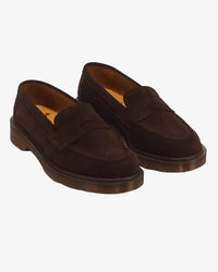 Dr Martens Made In England Delapre Penny Loafers - Brindle Brown Repello Calf Suede