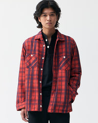 Good On Flannel Check Sweat Shirt Jacket - Scarlet