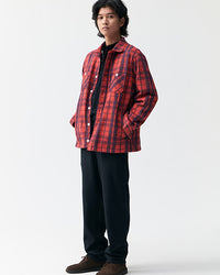 Good On Flannel Check Sweat Shirt Jacket - Scarlet