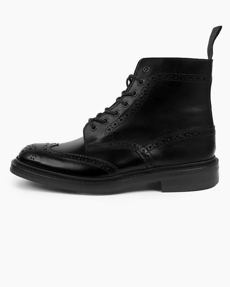 Trickers Stow Country Brogue Derby Boot Black Calf Dainite Sole