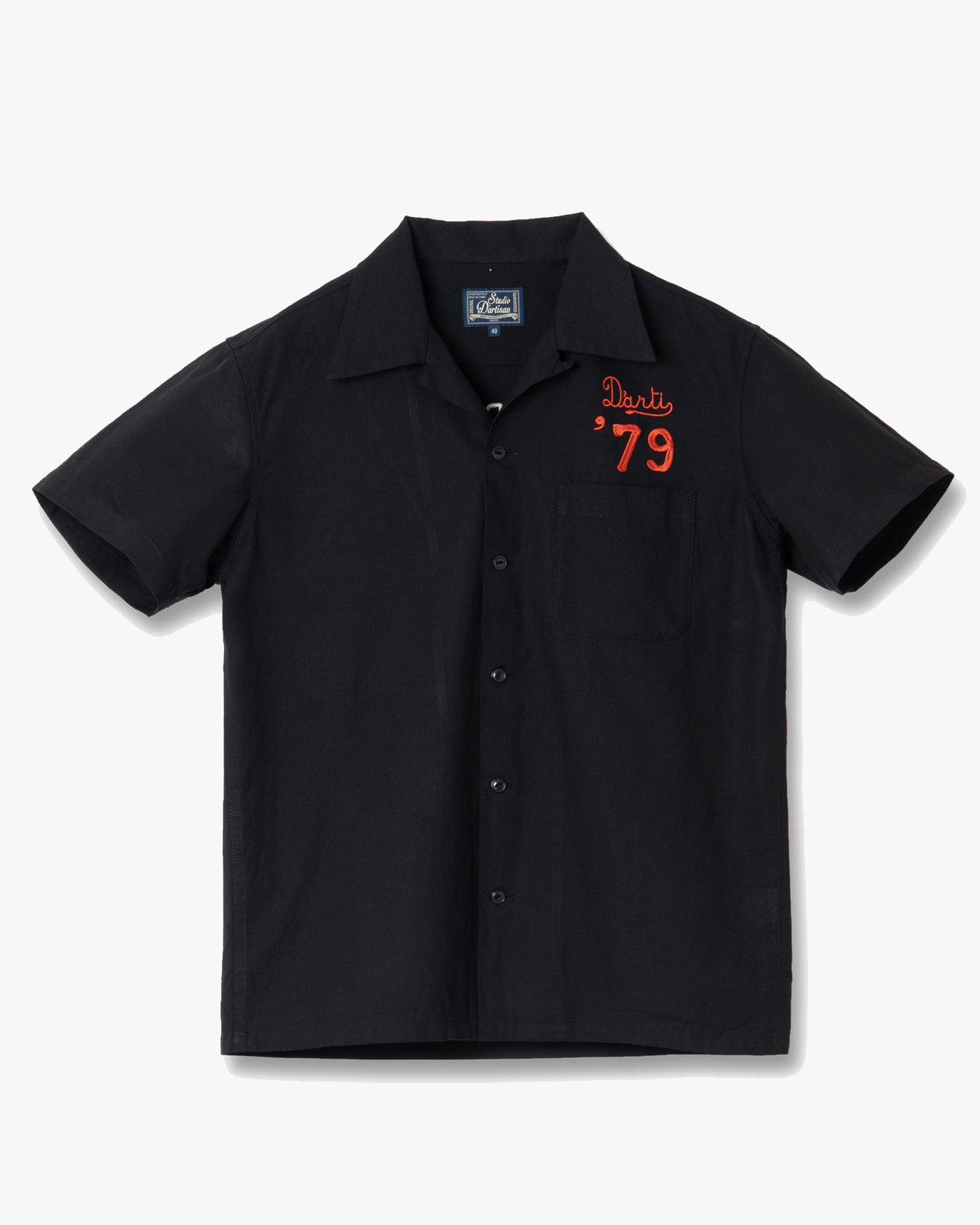 Studio D'Artisan 5743 Embroidered Bowling Shirt - Black
