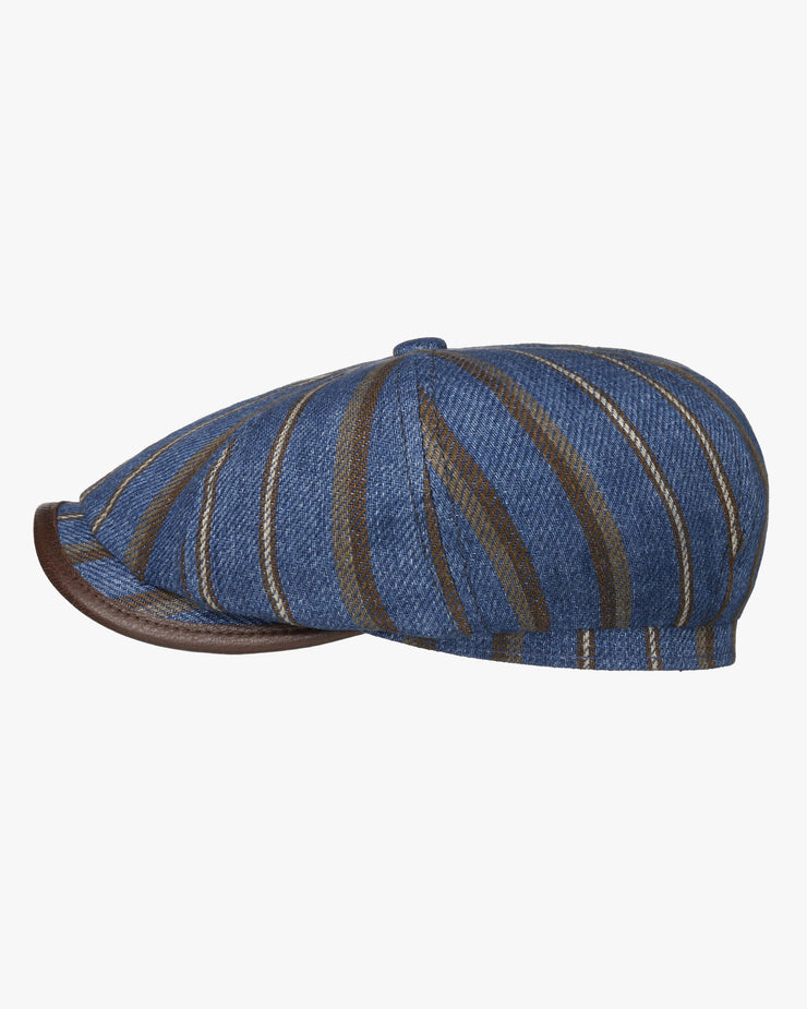 Stetson Hatteras Linen Stripe Flat Cap - Blue