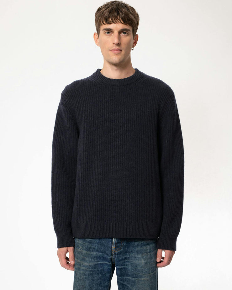 Nudie Jeans August Rib Wool Sweater - Navy | Nudie Jeans Sweaters & Knitwear | JEANSTORE