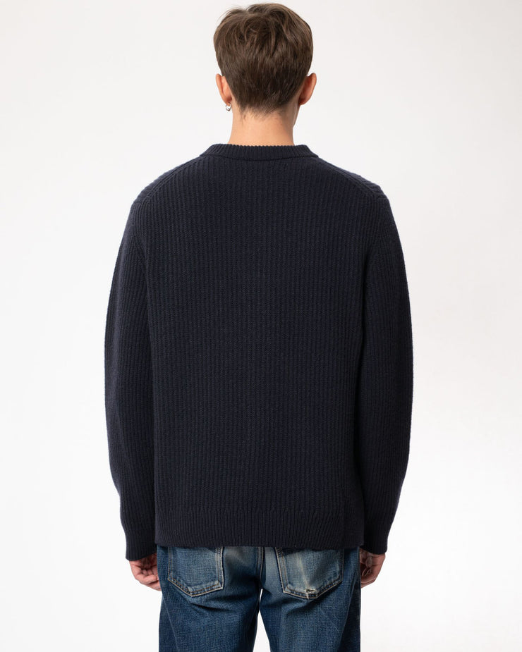 Nudie Jeans August Rib Wool Sweater - Navy | Nudie Jeans Sweaters & Knitwear | JEANSTORE