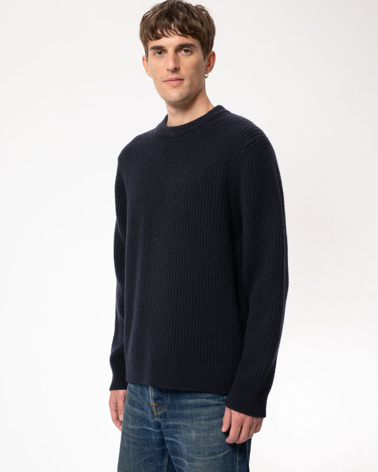 Nudie Jeans August Rib Wool Sweater - Navy | Nudie Jeans Sweaters & Knitwear | JEANSTORE