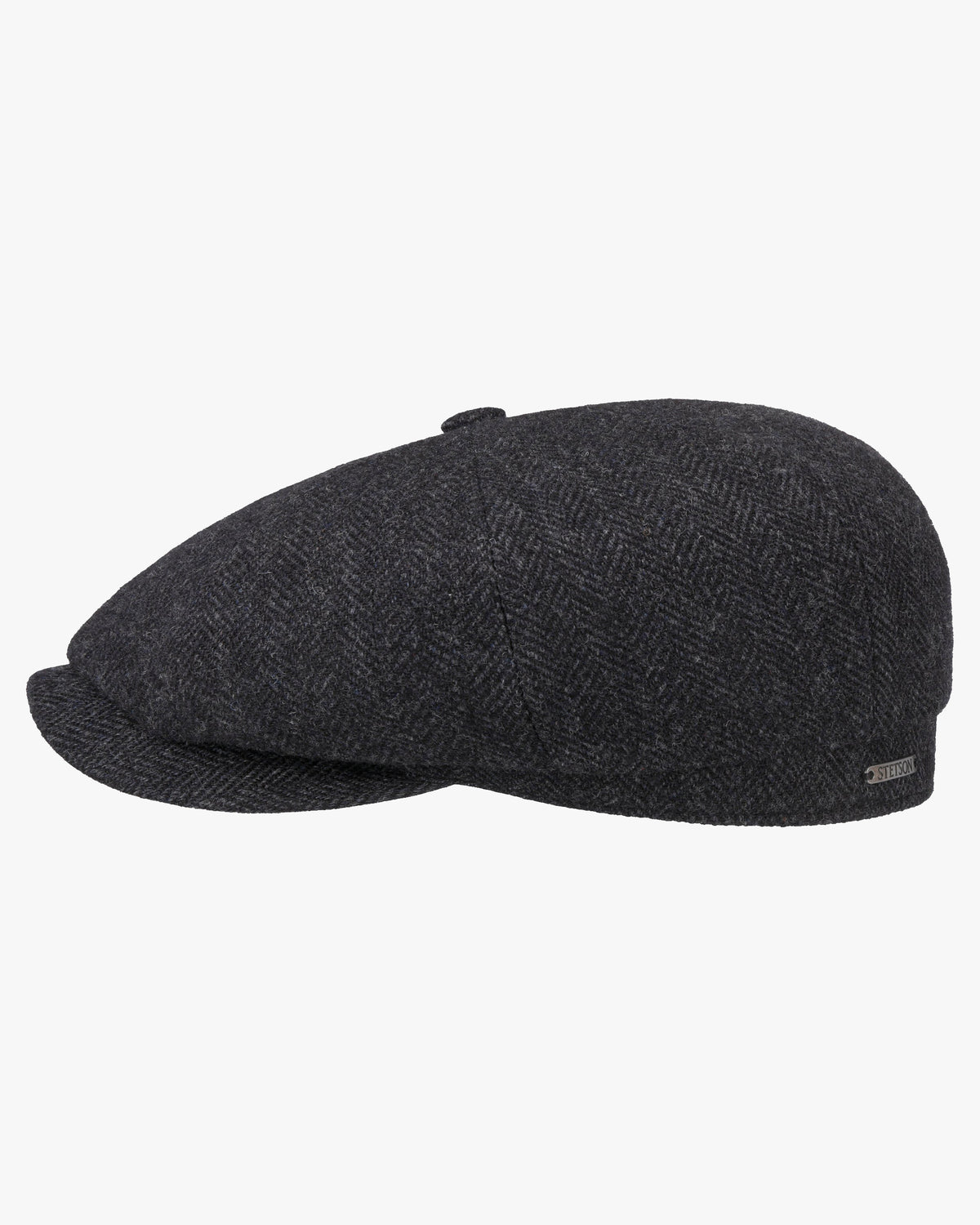 Stetson Hatteras Wool Herringbone Flat Cap - Dark Grey