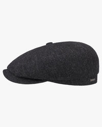 Stetson Hatteras Wool Herringbone Flat Cap - Dark Grey