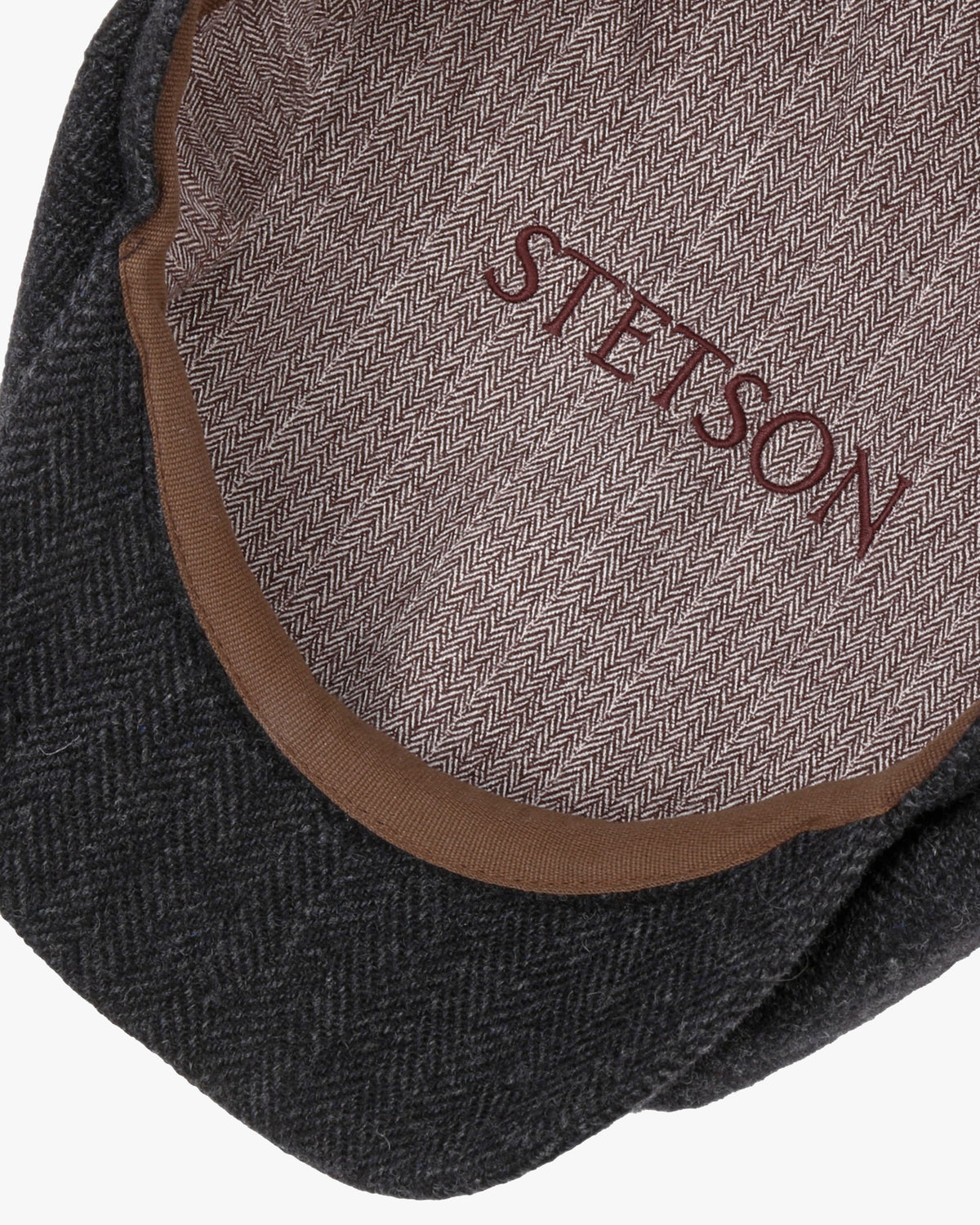 Stetson Hatteras Wool Herringbone Flat Cap - Dark Grey