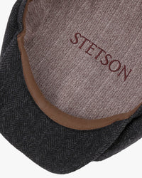 Stetson Hatteras Wool Herringbone Flat Cap - Dark Grey