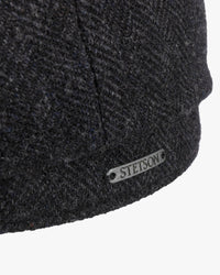 Stetson Hatteras Wool Herringbone Flat Cap - Dark Grey