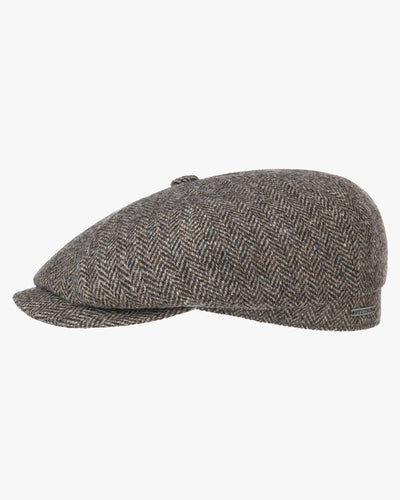 Stetson Hatteras Wool Herringbone Flat Cap - Anthracite Melange
