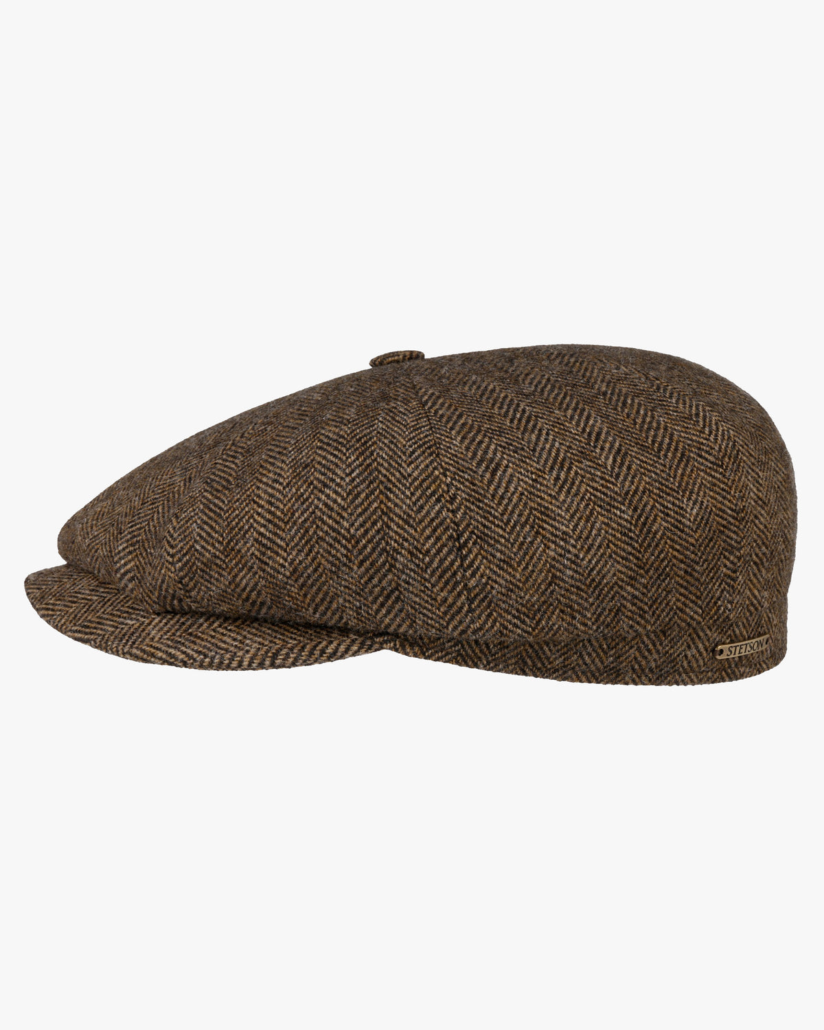 Stetson Hatteras Wool Herringbone Flat Cap - Brown Melange