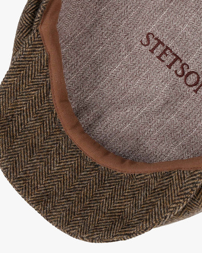 Stetson Hatteras Wool Herringbone Flat Cap - Brown Melange