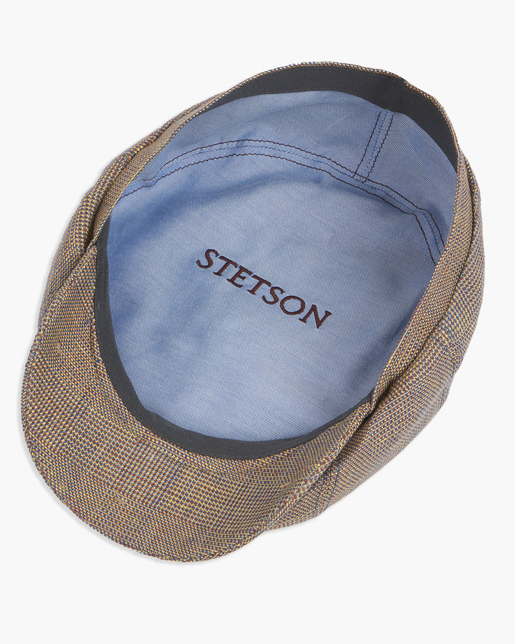Stetson Hatteras Linen Irregular Check Flat Cap - Khaki / Blue