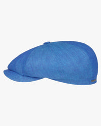 Stetson Hatteras Linen Herringbone Flat Cap - Blue