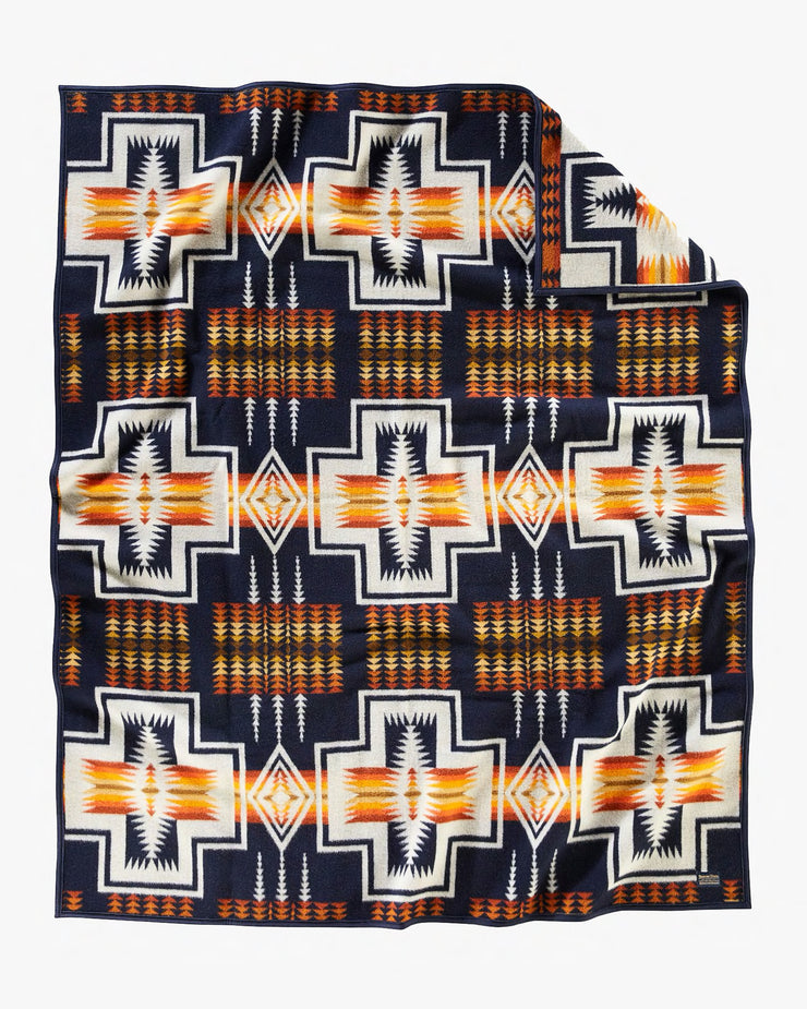 Pendleton Jacquard Napped Robe Wool Blanket - Harding Navy