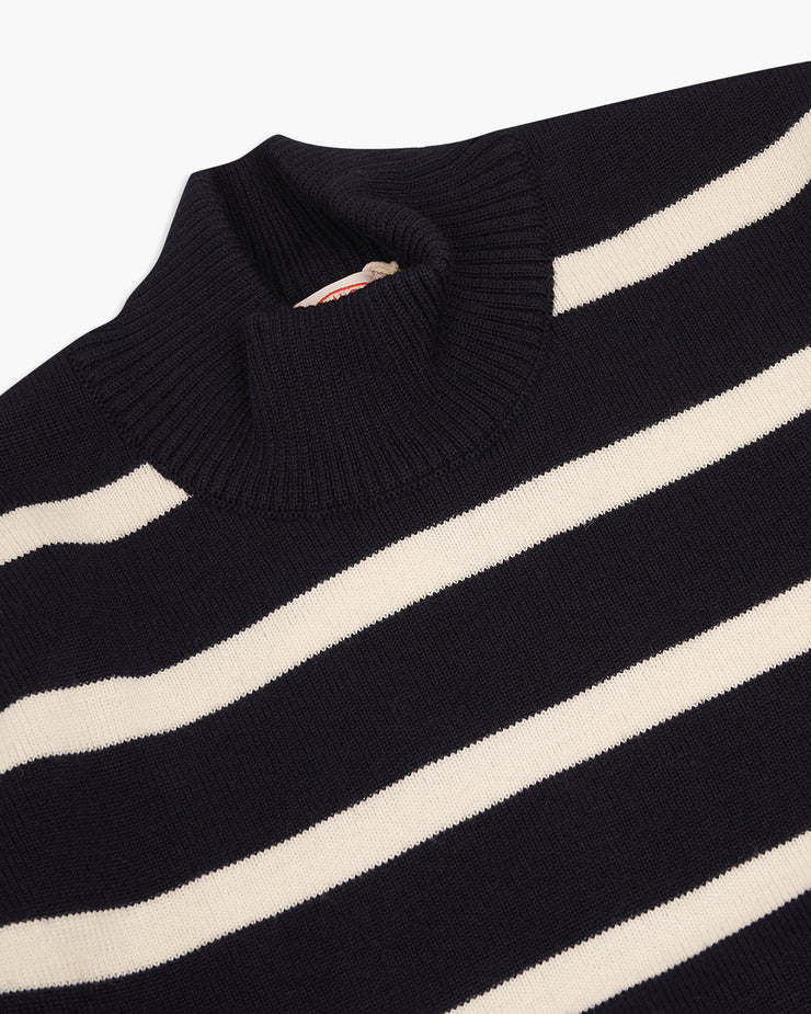 Armor Lux Heritage Zipped Turtle Neck Wool Jumper - Navy / Natural