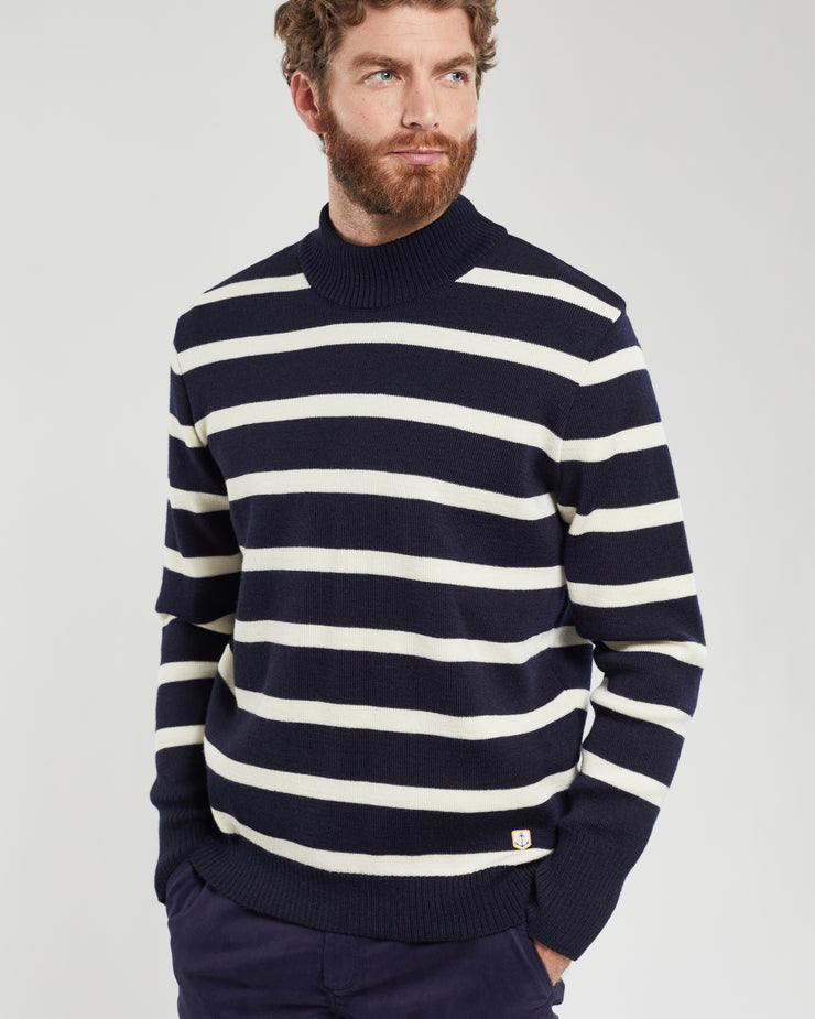 Armor Lux Heritage Zipped Turtle Neck Wool Jumper - Navy / Natural