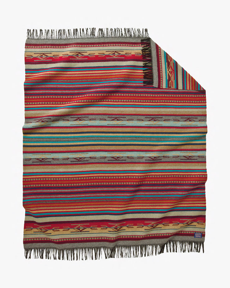 Pendleton Chimayo Wool Throw - Garnet / Grey Stripe