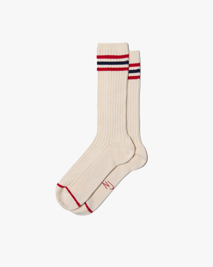 Nudie Jeans Retro Tennis Socks - Off White / Red