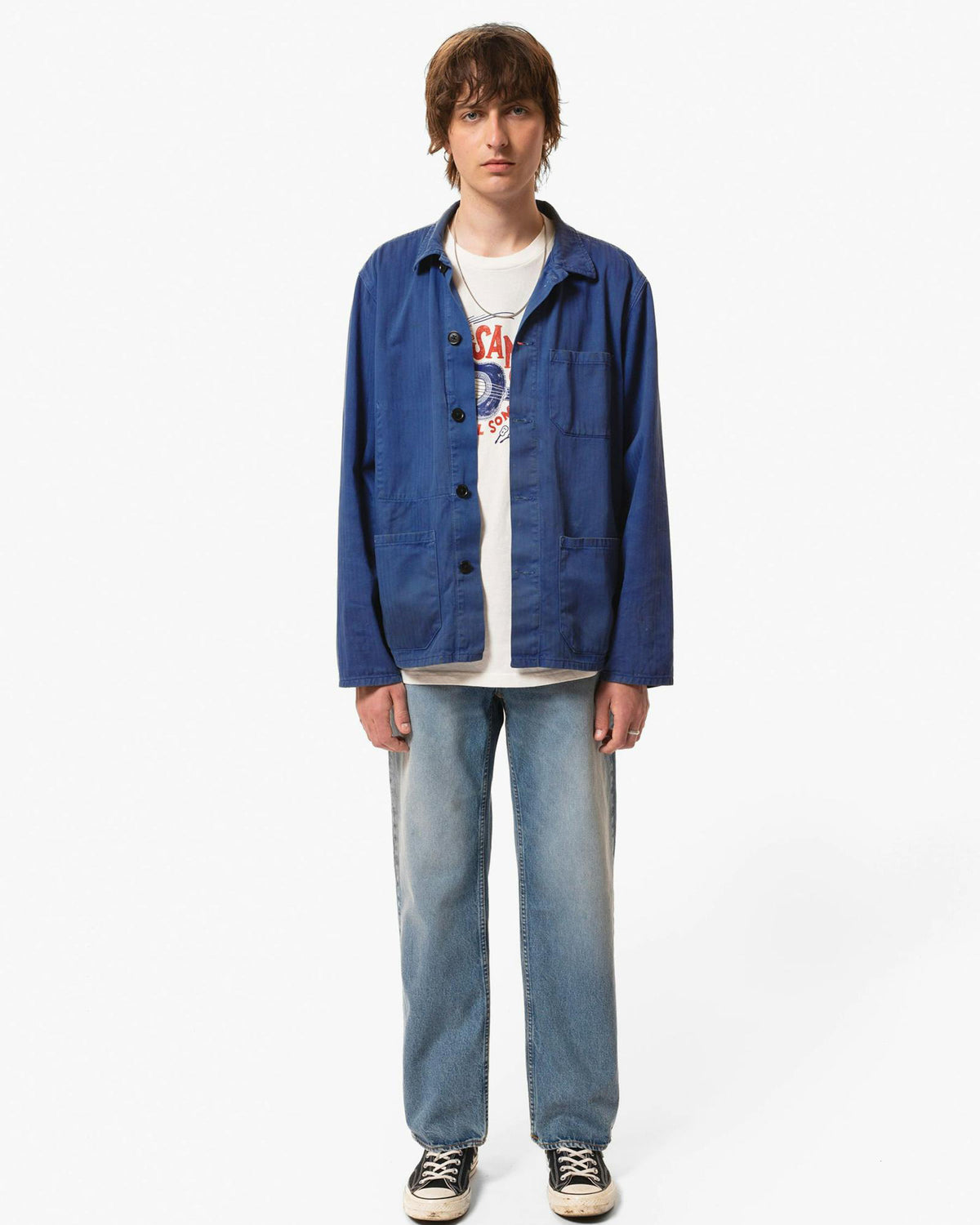Nudie Jeans Buddy Herringbone Chore Jacket - Blue | Nudie Jeans Jackets & Coats | JEANSTORE