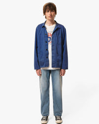Nudie Jeans Buddy Herringbone Chore Jacket - Blue | Nudie Jeans Jackets & Coats | JEANSTORE