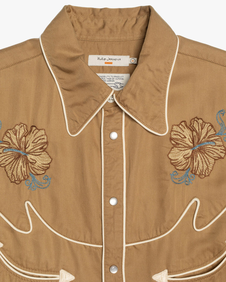 Nudie Jeans Gonzo Flower Cowboy Shirt - Tobacco
