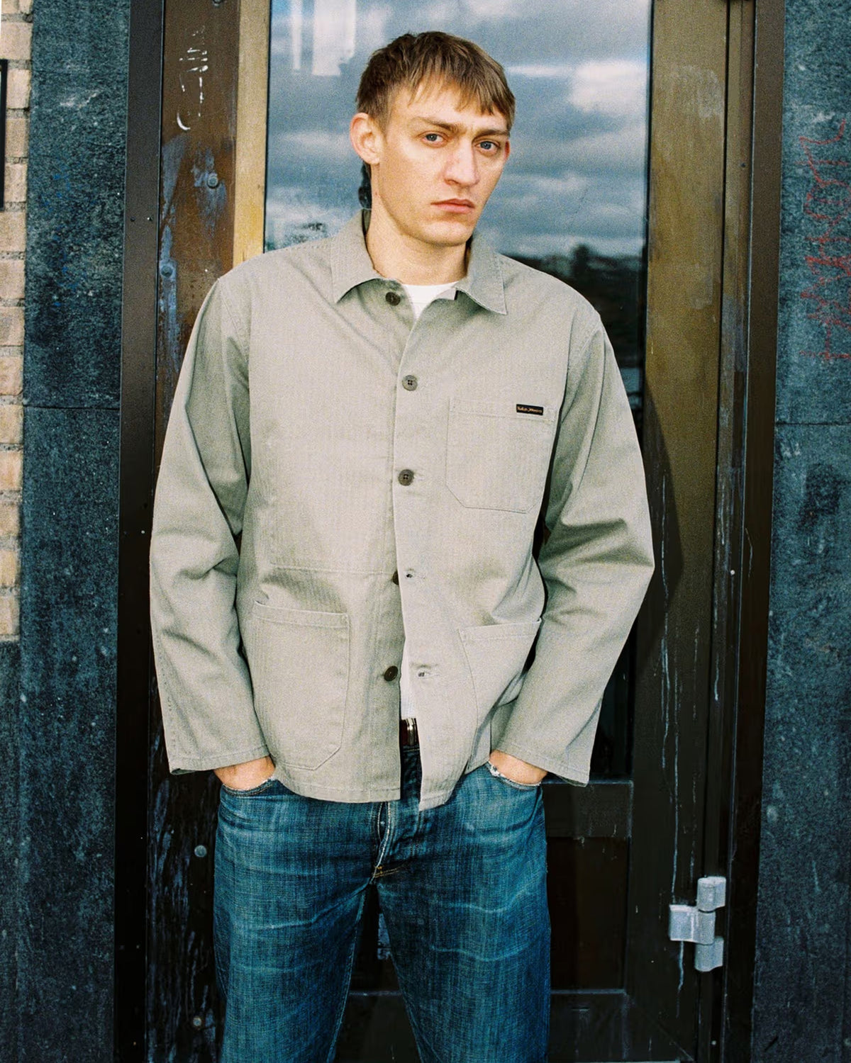 Nudie Jeans Buddy Herringbone Chore Jacket - Pale Green