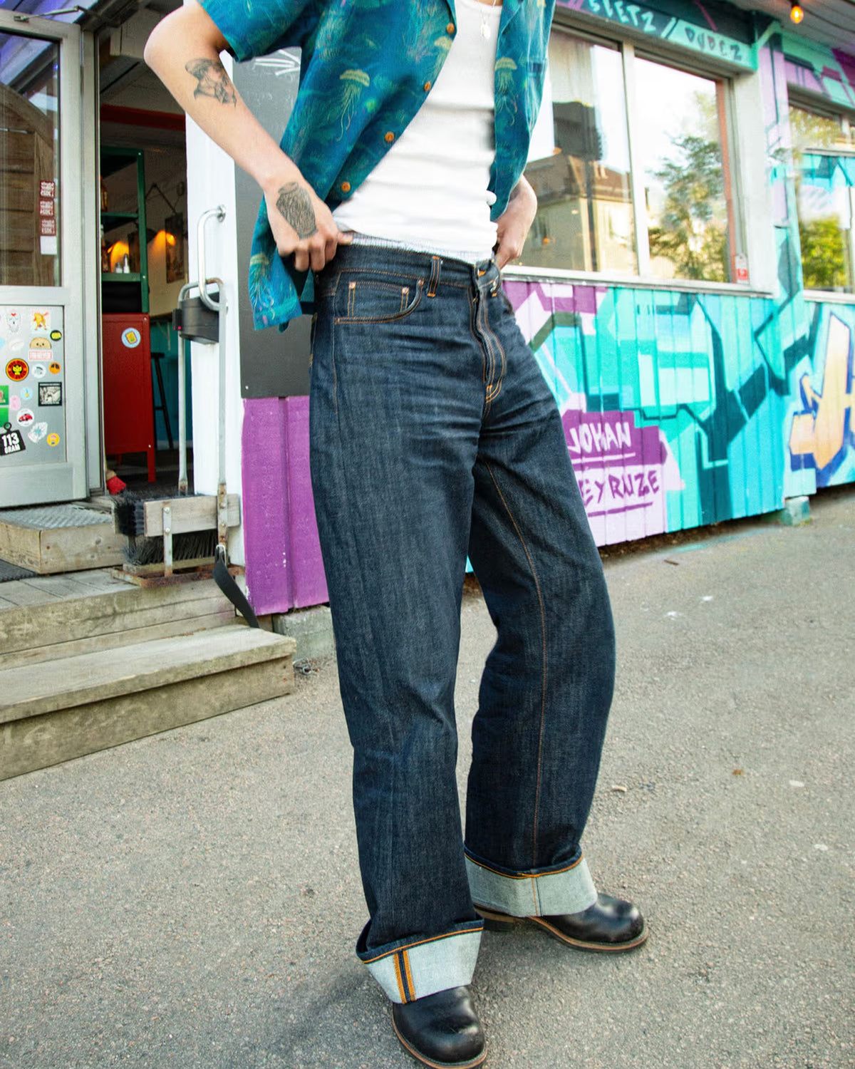 Nudie Loud Larry Loose Fit Wide Leg Mens Jeans - Dry Streaky