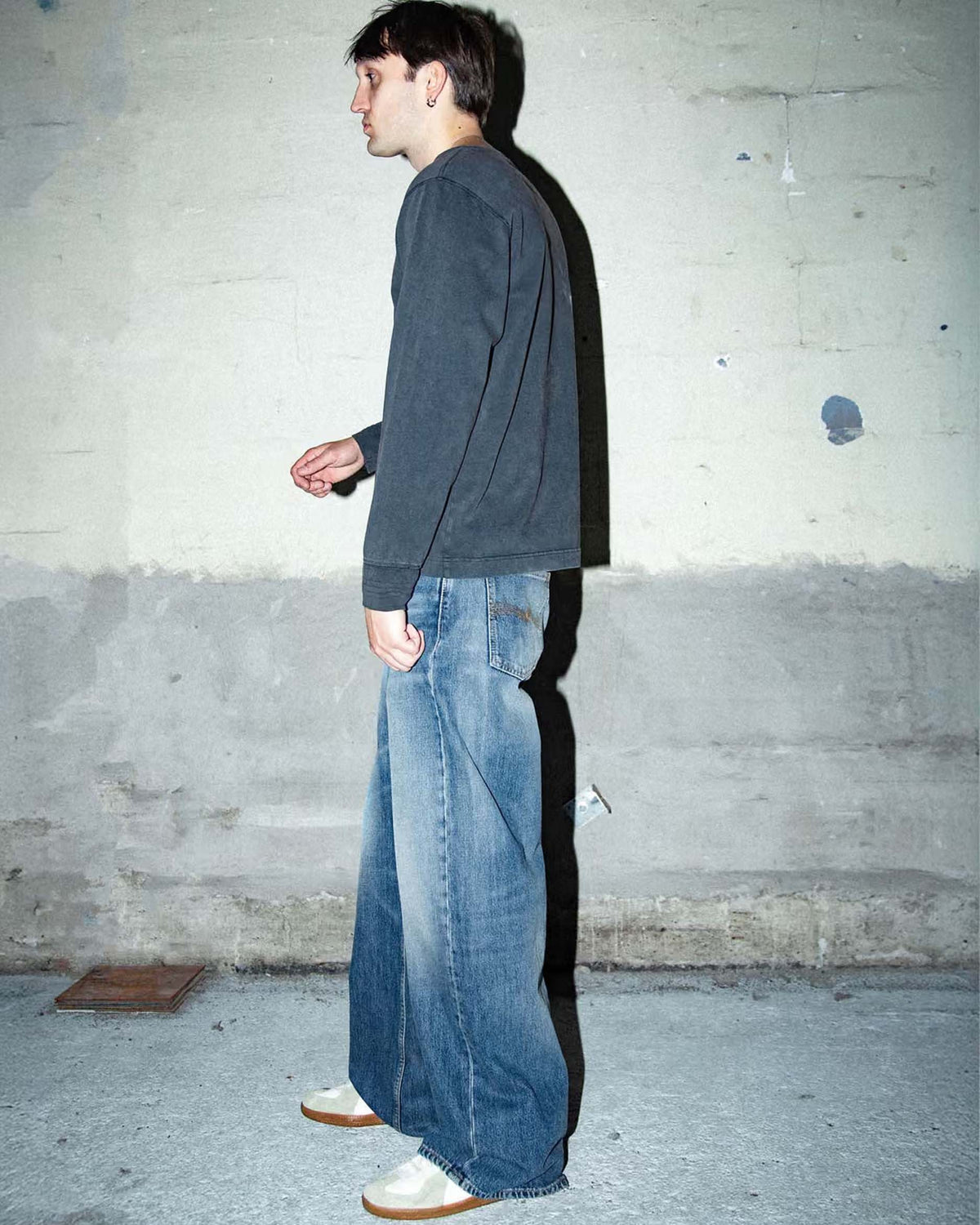 Nudie Loud Larry Loose Fit Wide Leg Mens Jeans - Gravel Stone