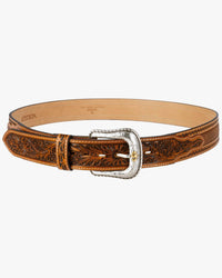 Stetson Tooled Leather Belt - Brown / Brass