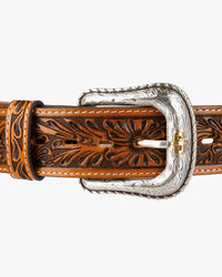 Stetson Tooled Leather Belt - Brown / Brass
