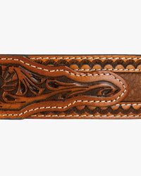 Stetson Tooled Leather Belt - Brown / Brass