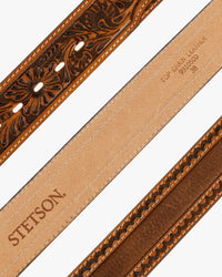 Stetson Tooled Leather Belt - Brown / Brass
