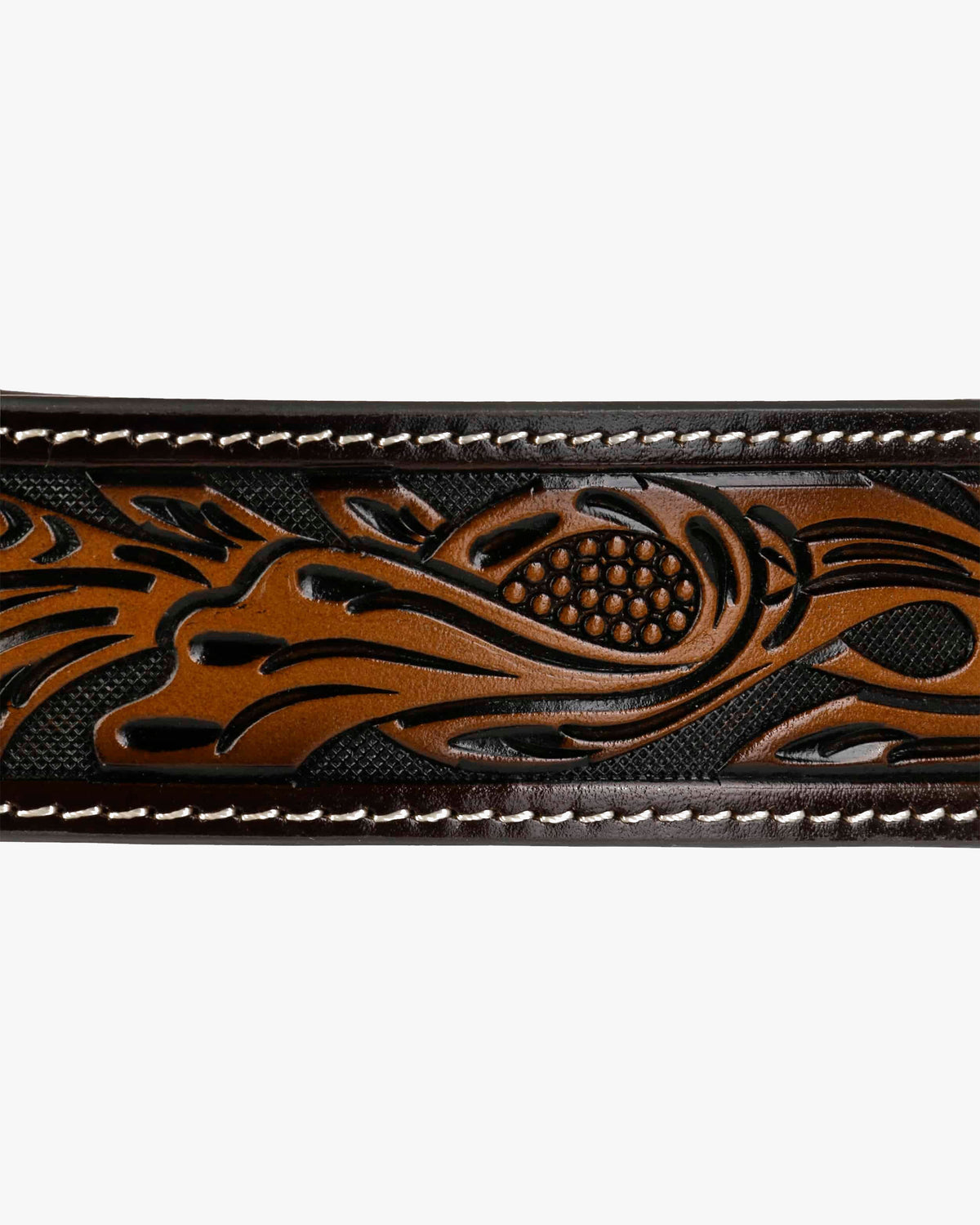 Stetson Tooled Leather Belt - Dark Brown / Brass