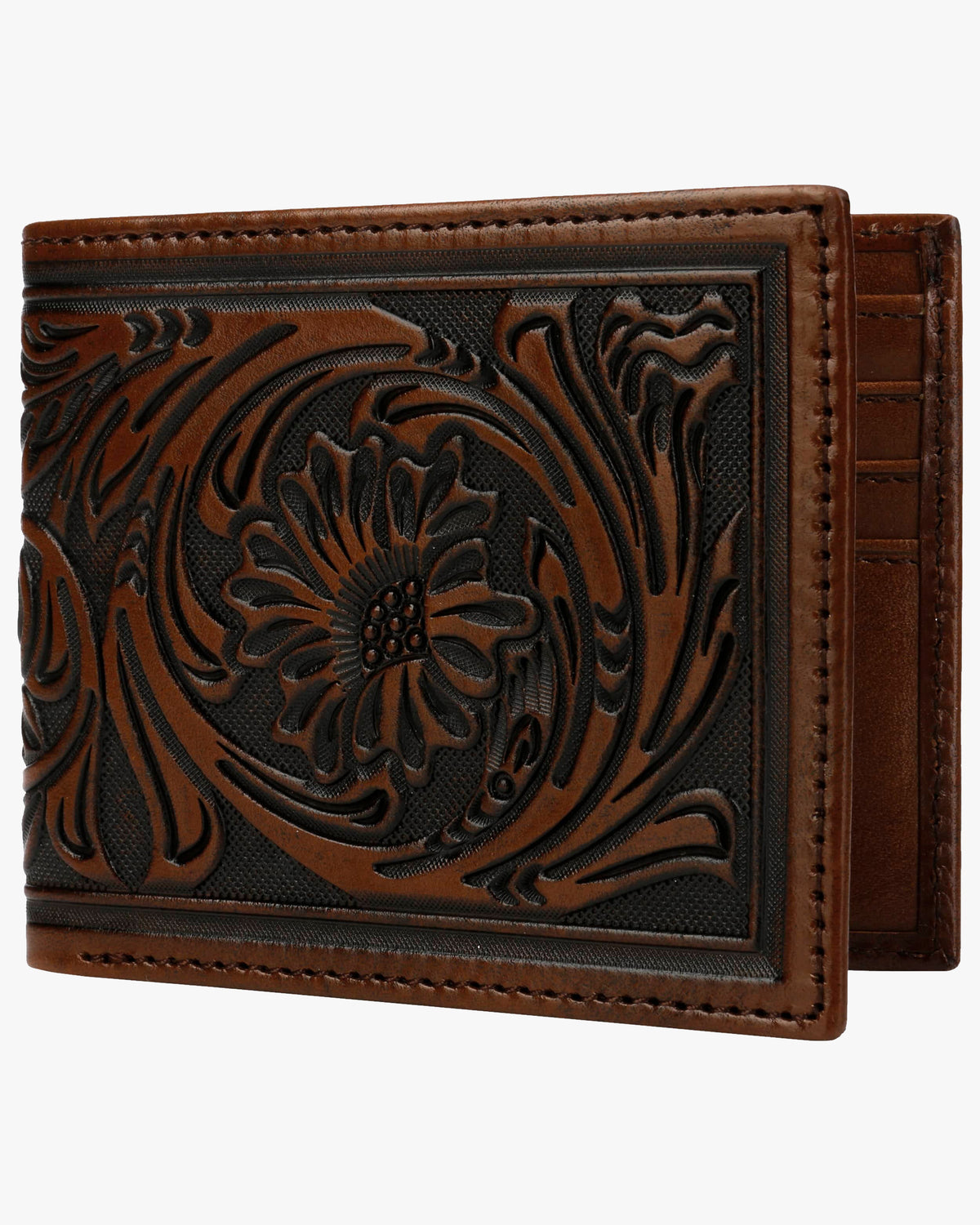 Stetson Tooled Leather Bi-Fold Wallet - Brown / Brass | Stetson Wallets & Key Fobs | JEANSTORE