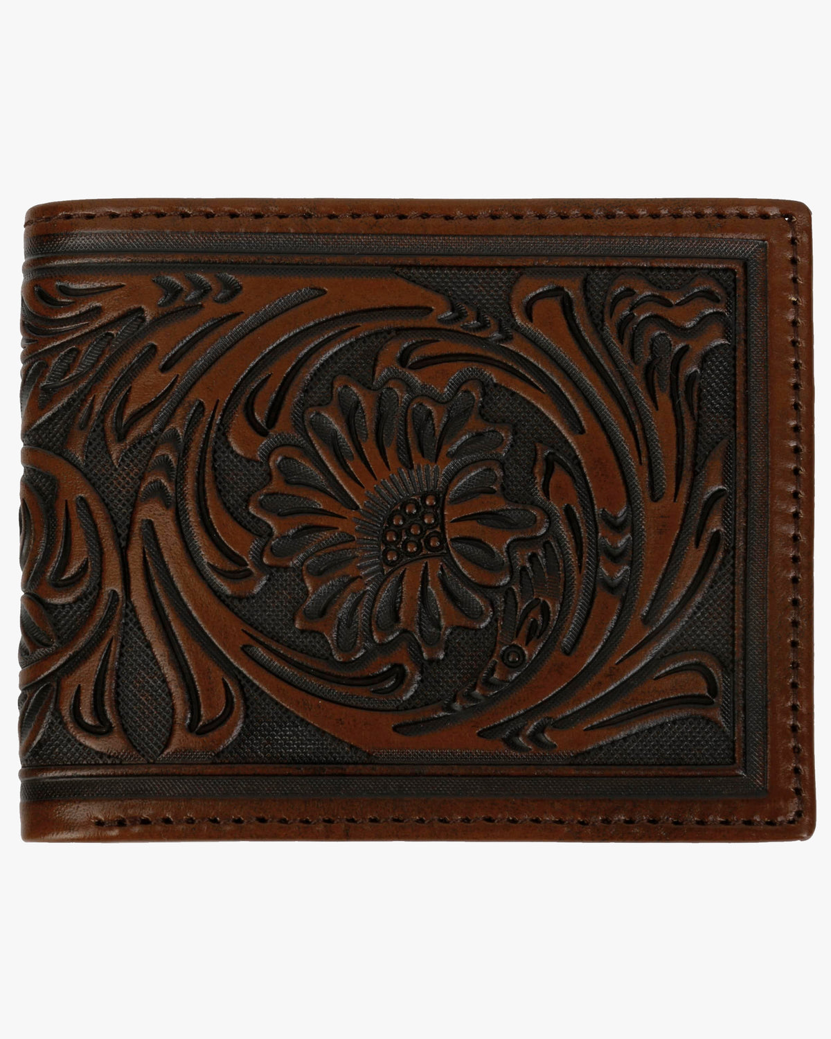 Stetson Tooled Leather Bi-Fold Wallet - Brown / Brass | Stetson Wallets & Key Fobs | JEANSTORE