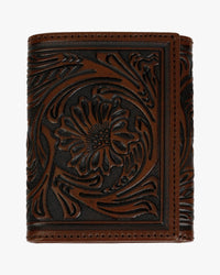 Stetson Tooled Leather Tri-Fold Wallet - Brown / Brass