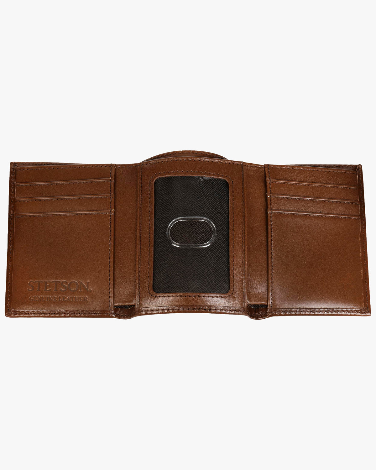 Stetson Tooled Leather Tri-Fold Wallet - Brown / Brass